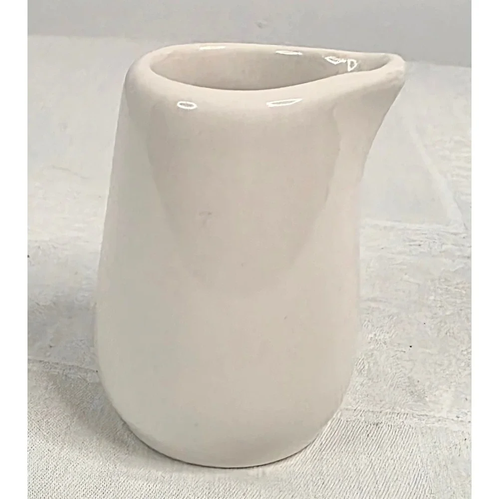 White Diner Individual Creamer Pitcher Handleless Spouted Mini Milk Jug 3.25